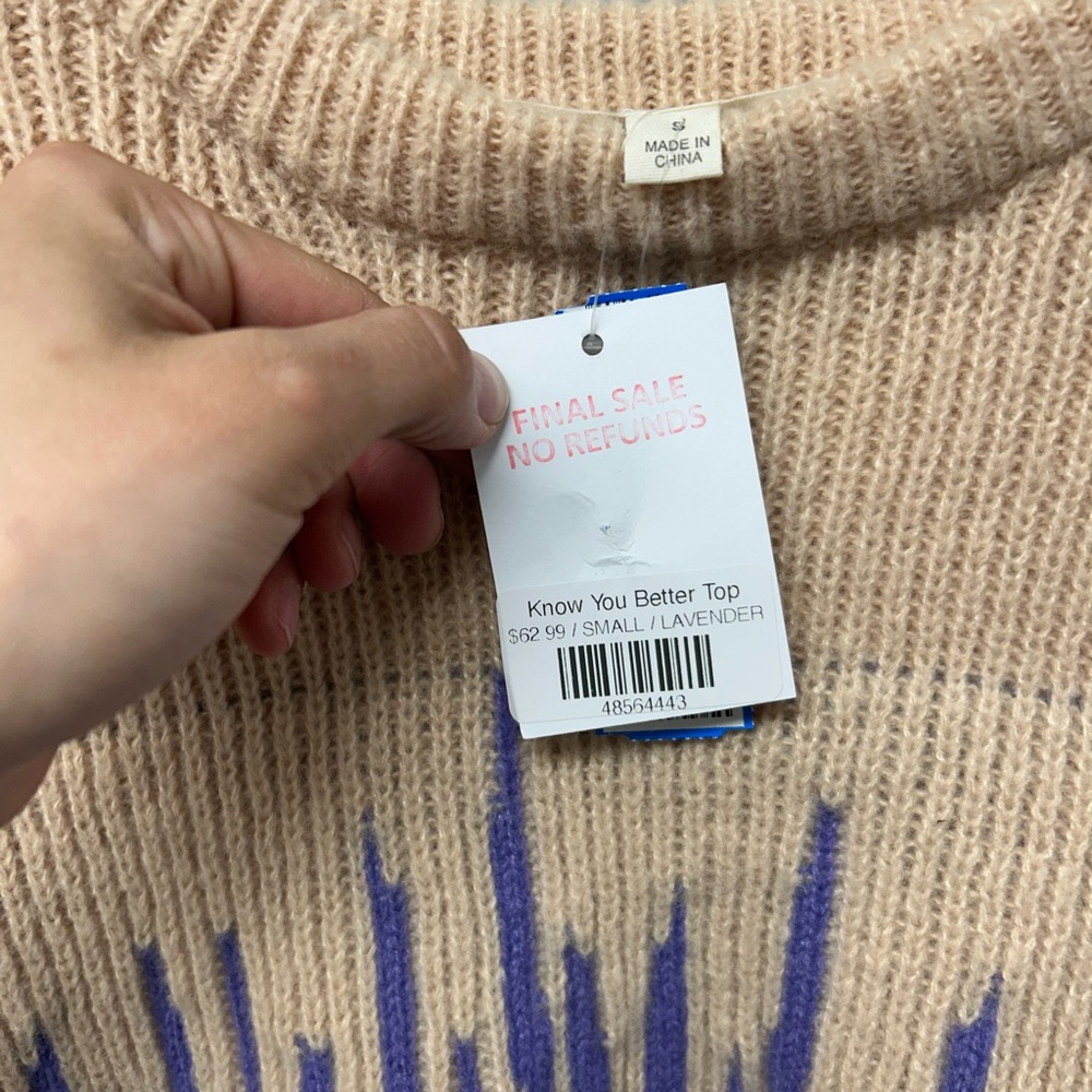 Vine & Love Beige to Lavender Ombre Drip Crewneck Sweater - Picture 5 of 9